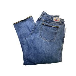 Breaker Jeans High Rise Denim Floral Trim Straight Leg Vintage 90s Casual